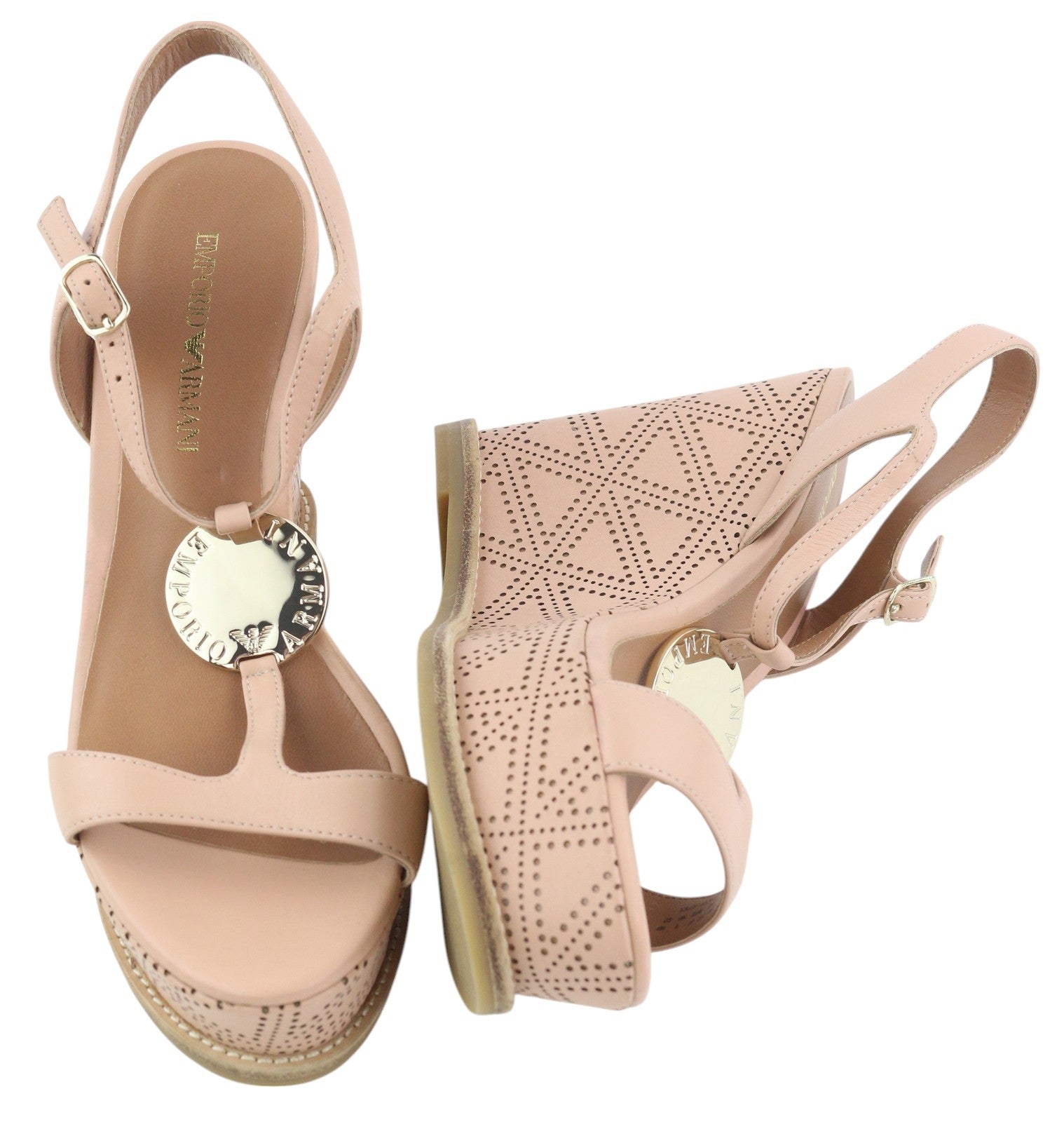 EMPORIO ARMANI X3U067 Women Sandals EU37 Light Pink Leather Wedge Heels RRP€219