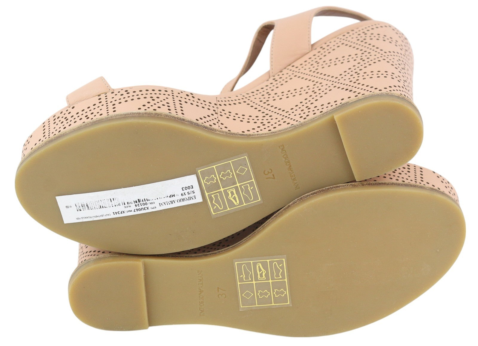 EMPORIO ARMANI X3U067 Women Sandals EU37 Light Pink Leather Wedge Heels RRP€219