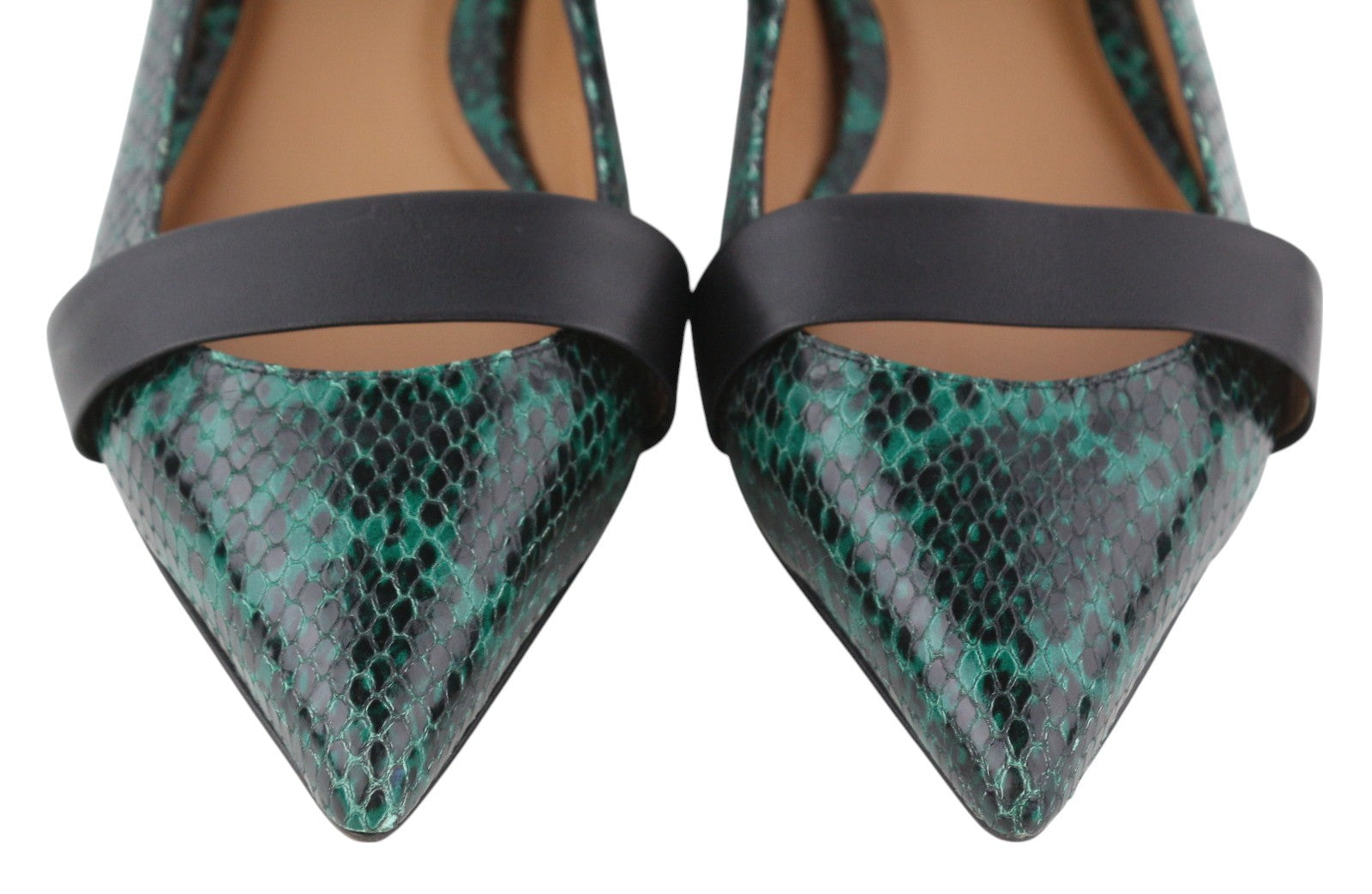 EMPORIO ARMANI Women Flats EU37 Green Snake Print Leather Ballerina Pointed Toe
