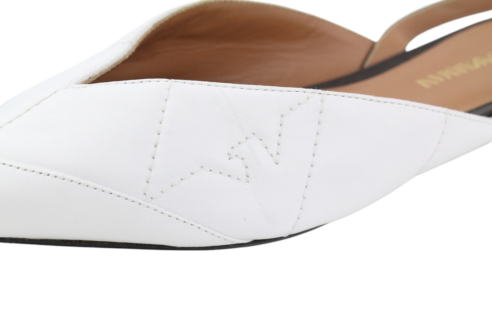 EMPORIO ARMANI X3D247 Women Flats EU37 White Leather Pointed Toe Slip On Logo