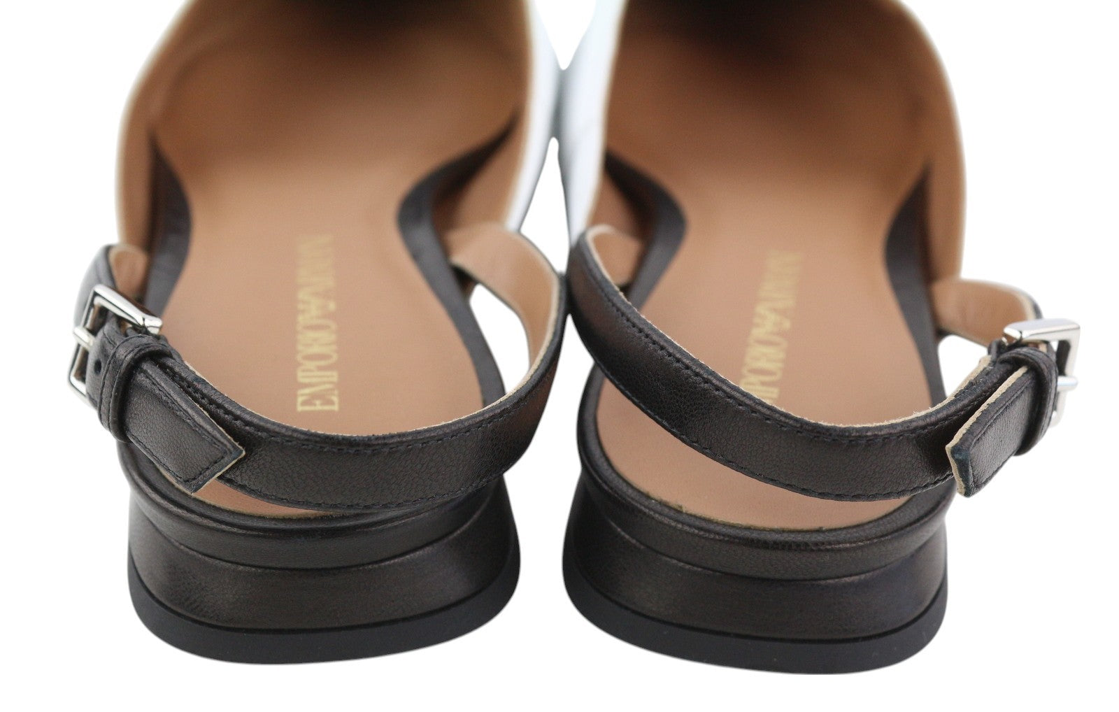 EMPORIO ARMANI X3D247 Women Flats EU37 White Leather Pointed Toe Slip On Logo