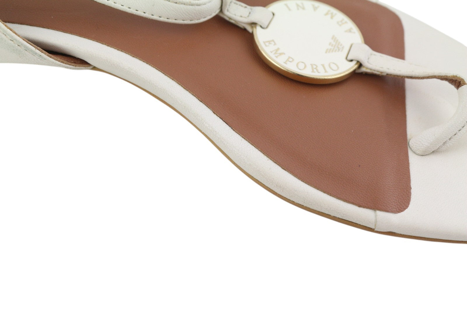 EMPORIO ARMANI X3Q065 Women Sandals EU37 White Leather Flats Logo Print RRP€212