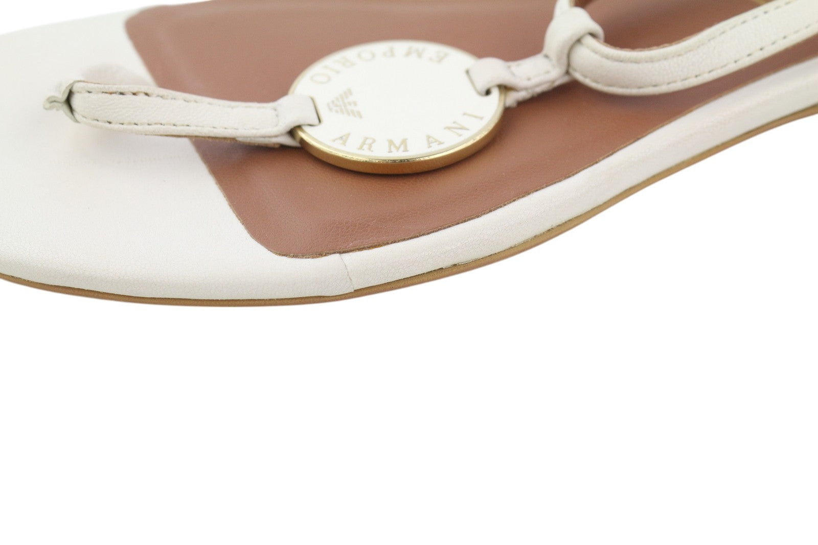 EMPORIO ARMANI X3Q065 Women Sandals EU37 White Leather Flats Logo Print RRP€212