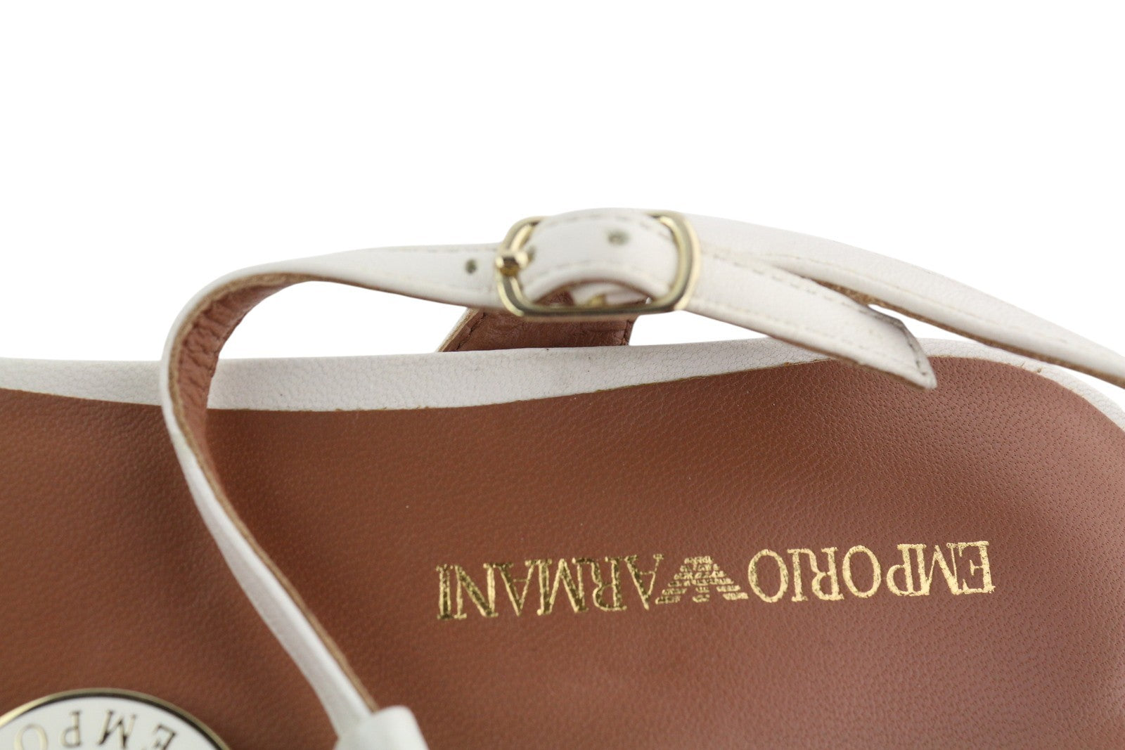 EMPORIO ARMANI X3Q065 Women Sandals EU37 White Leather Flats Logo Print RRP€212