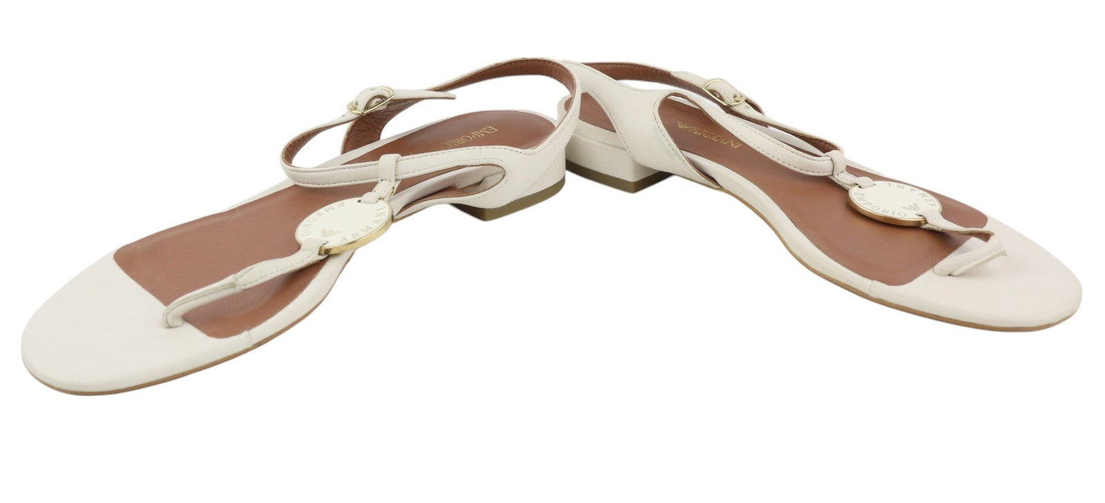 EMPORIO ARMANI X3Q065 Women Sandals EU37 White Leather Flats Logo Print RRP€212