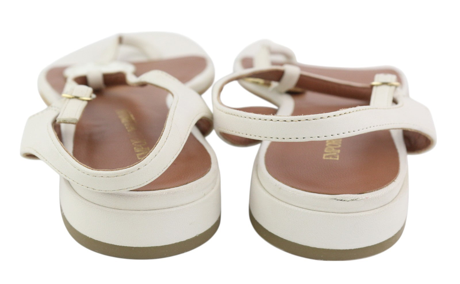EMPORIO ARMANI X3Q065 Women Sandals EU37 White Leather Flats Logo Print RRP€212