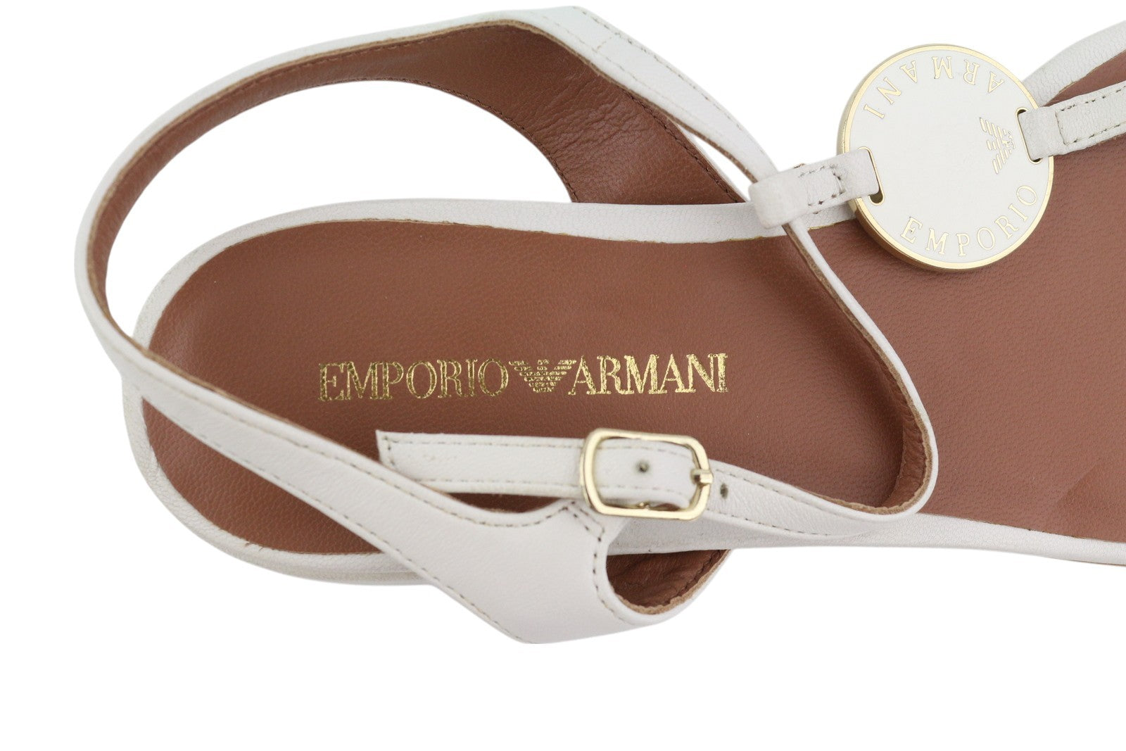 EMPORIO ARMANI X3Q065 Women Sandals EU37 White Leather Flats Logo Print RRP€212