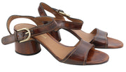 EMPORIO ARMANI Women Heels EU37 Brown Leather Block Heeled Sandals Buckle Casual