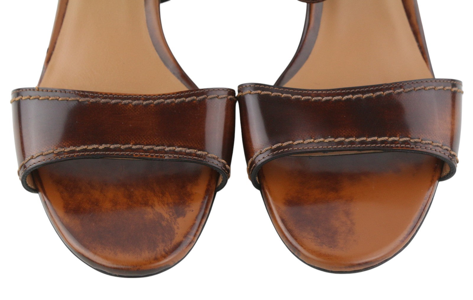 EMPORIO ARMANI Women Heels EU37 Brown Leather Block Heeled Sandals Buckle Casual