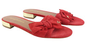 EMPORIO ARMANI X3P702 Women Flats EU37 Red Suede Leather Bow Detail Gold Tone