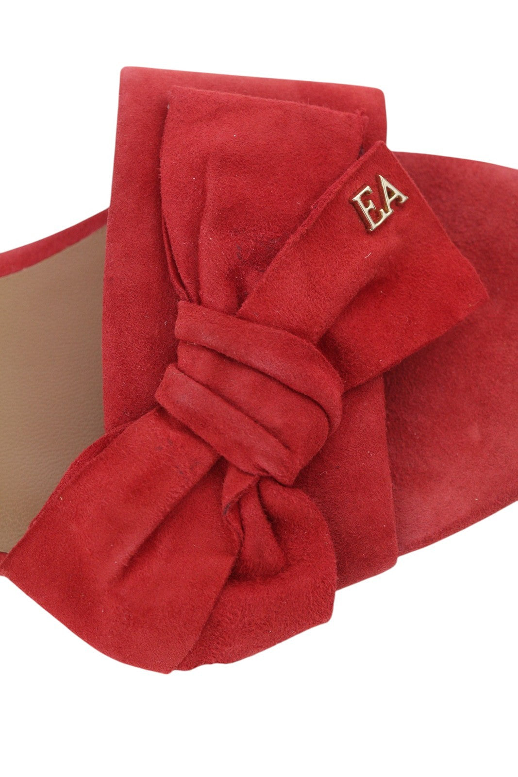 EMPORIO ARMANI X3P702 Women Flats EU37 Red Suede Leather Bow Detail Gold Tone