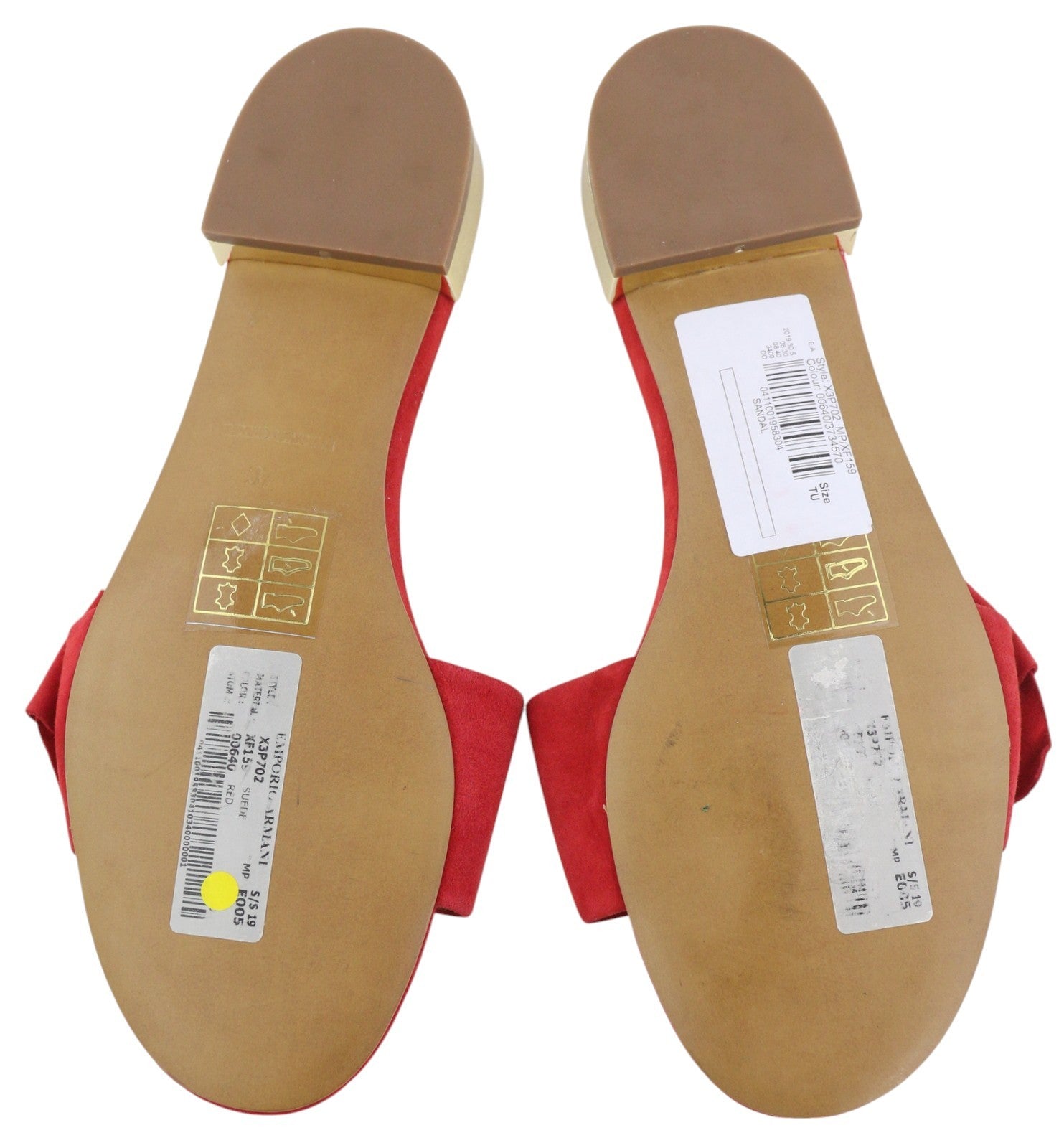 EMPORIO ARMANI X3P702 Women Flats EU37 Red Suede Leather Bow Detail Gold Tone