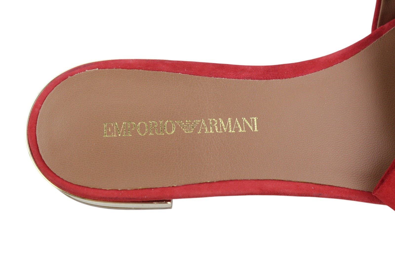 EMPORIO ARMANI X3P702 Women Flats EU37 Red Suede Leather Bow Detail Gold Tone