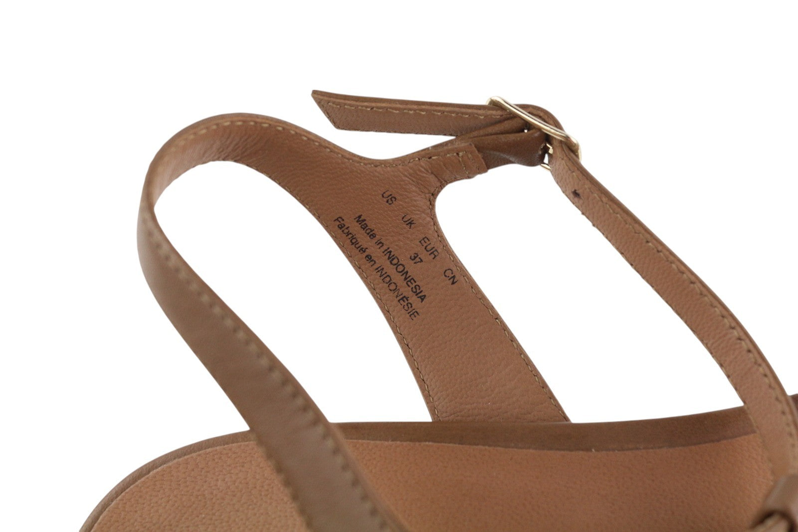 EMPORIO ARMANI X3P640 Women Sandals EU37 Brown Leather Flats Gold Logo RRP€209