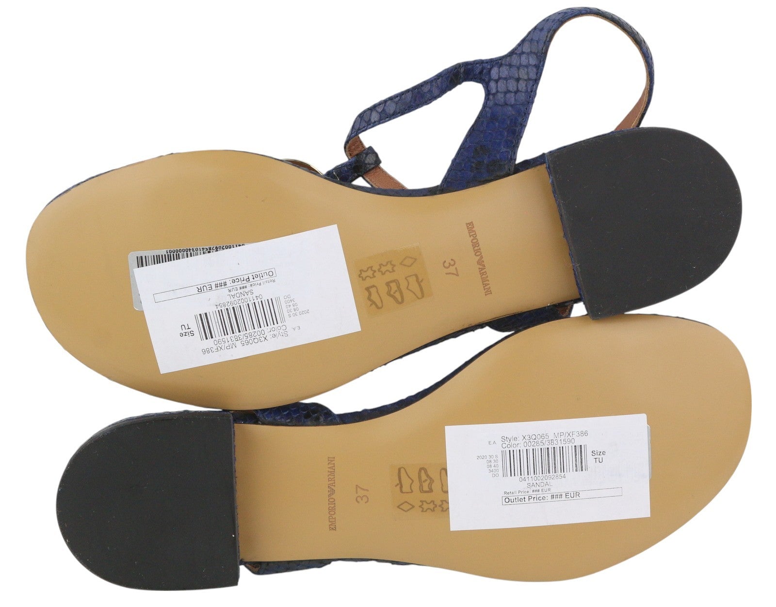 EMPORIO ARMANI X3Q065 Women Sandals EU37 Blue Leather Flats Logo Print RRP€212