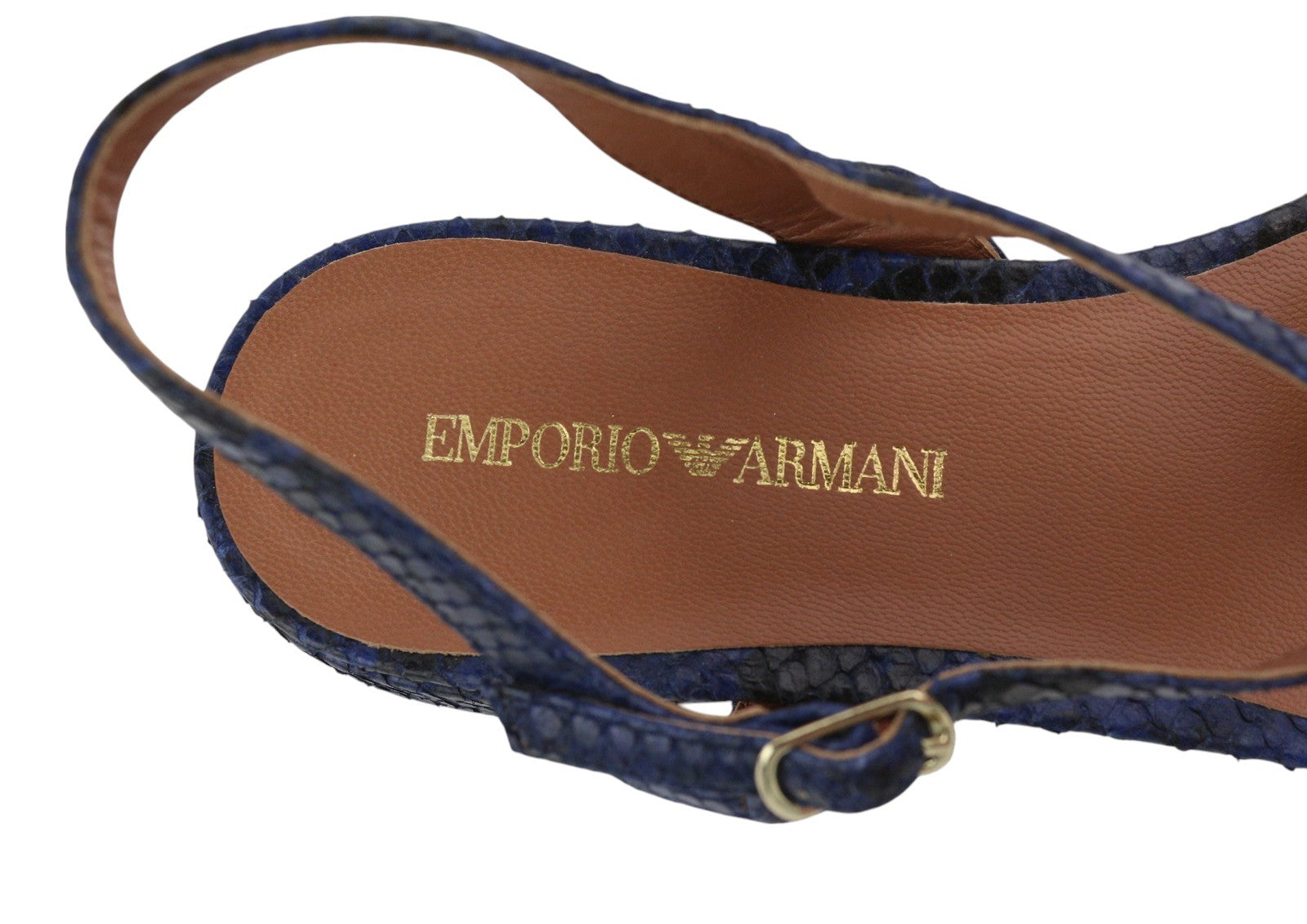 EMPORIO ARMANI X3Q065 Women Sandals EU37 Blue Leather Flats Logo Print RRP€212