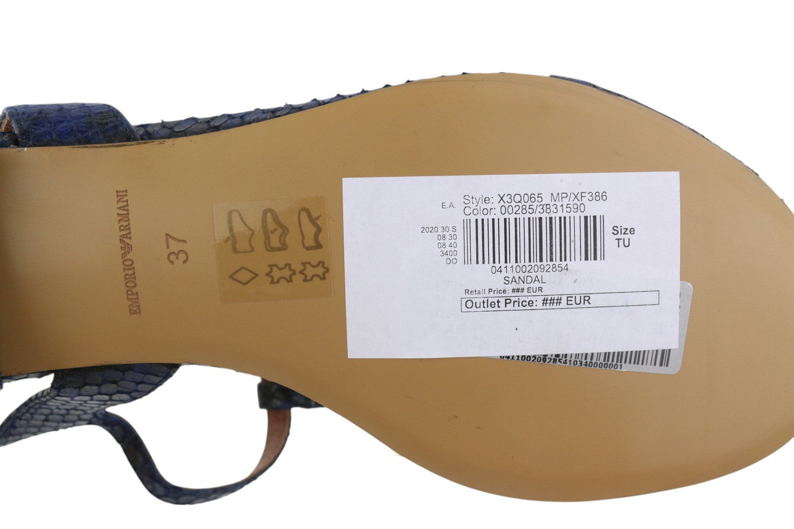 EMPORIO ARMANI X3Q065 Women Sandals EU37 Blue Leather Flats Logo Print RRP€212