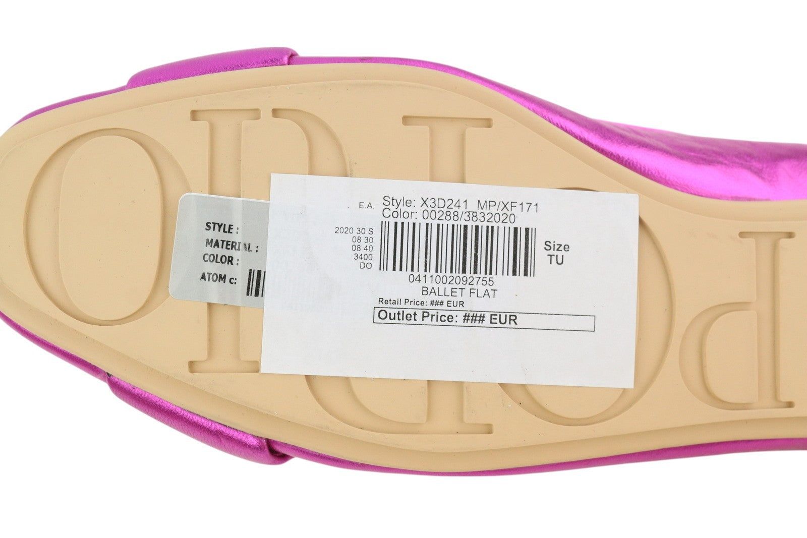 EMPORIO ARMANI X3D241 Women Flats EU37 Shiny Pink Leather Square Toe Ballerina