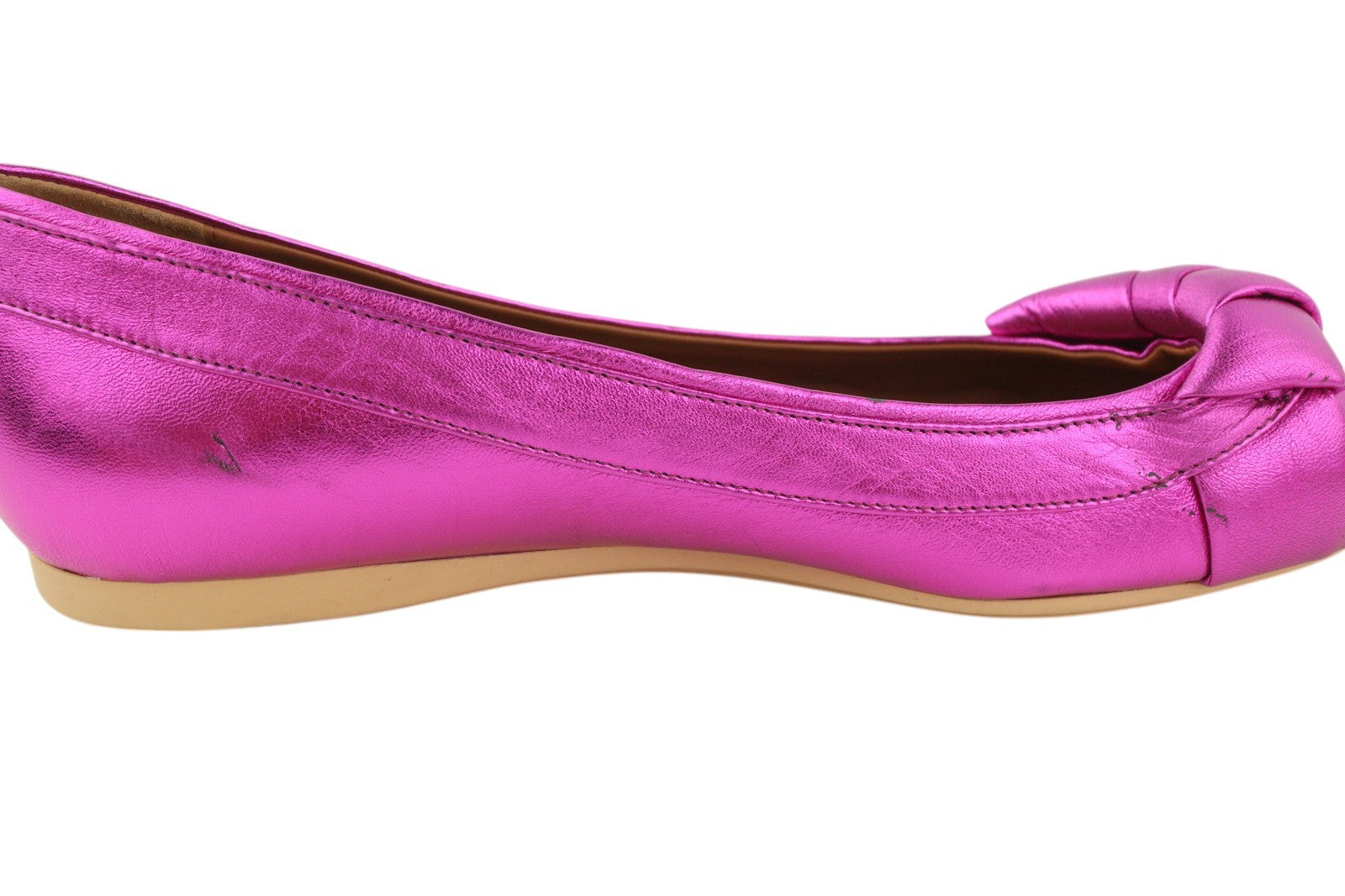 EMPORIO ARMANI X3D241 Women Flats EU37 Shiny Pink Leather Square Toe Ballerina