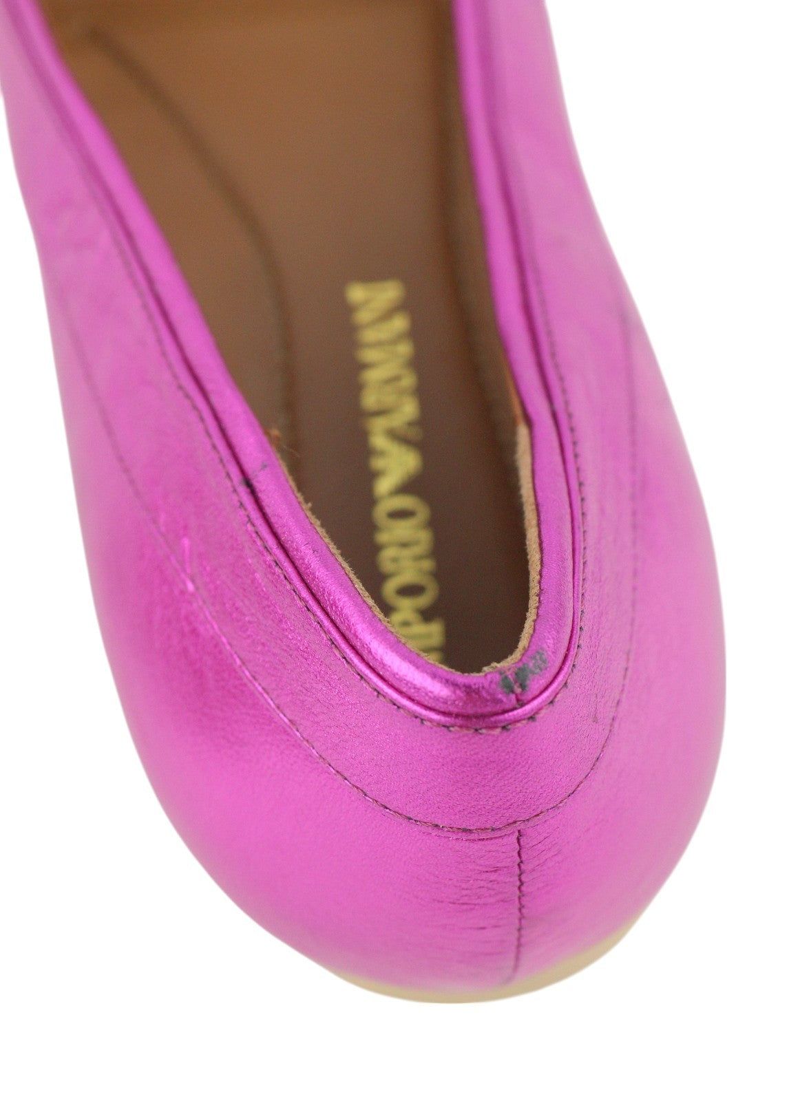 EMPORIO ARMANI X3D241 Women Flats EU37 Shiny Pink Leather Square Toe Ballerina