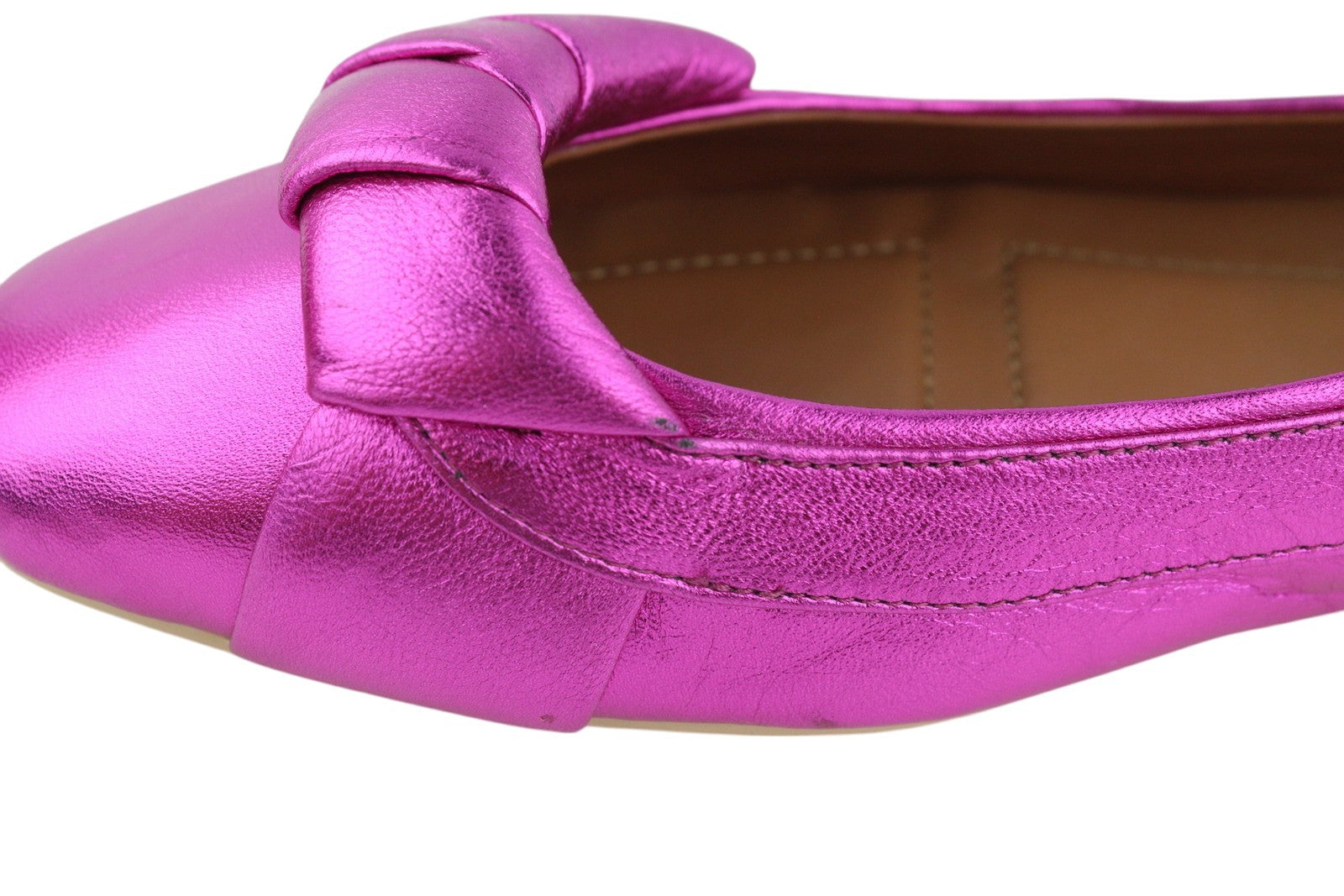 EMPORIO ARMANI X3D241 Women Flats EU37 Shiny Pink Leather Square Toe Ballerina