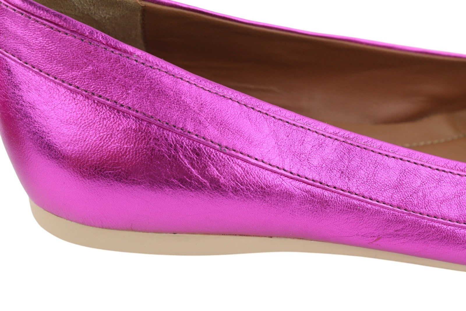 EMPORIO ARMANI X3D241 Women Flats EU37 Shiny Pink Leather Square Toe Ballerina