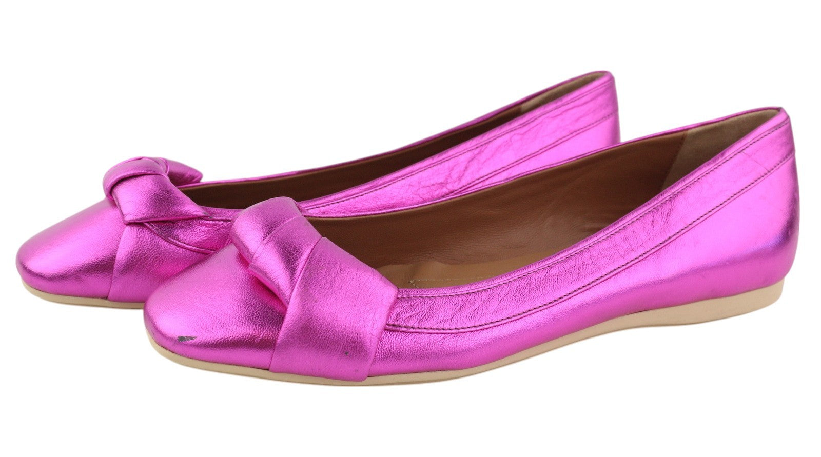 EMPORIO ARMANI X3D241 Women Flats EU37 Shiny Pink Leather Square Toe Ballerina