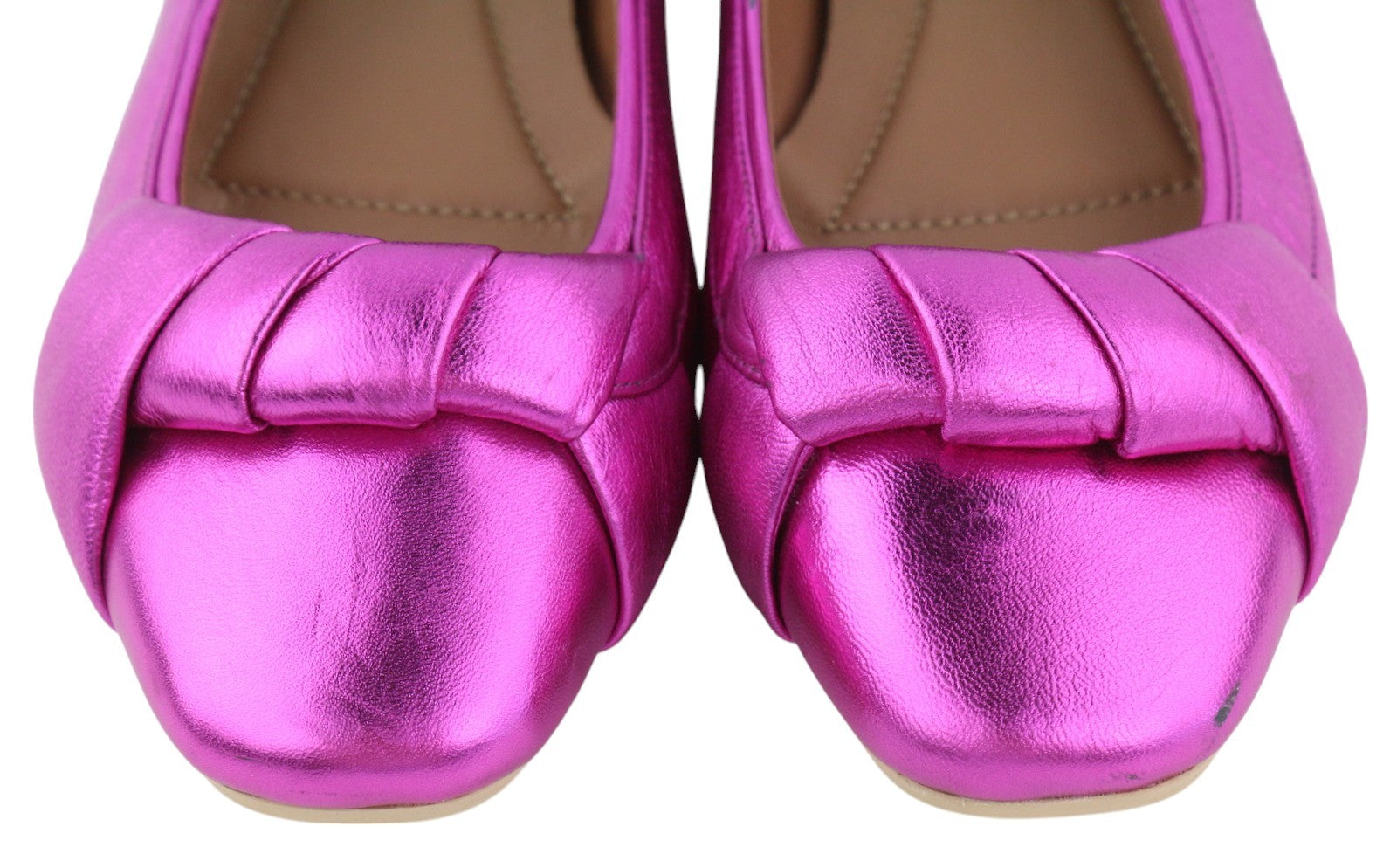 EMPORIO ARMANI X3D241 Women Flats EU37 Shiny Pink Leather Square Toe Ballerina