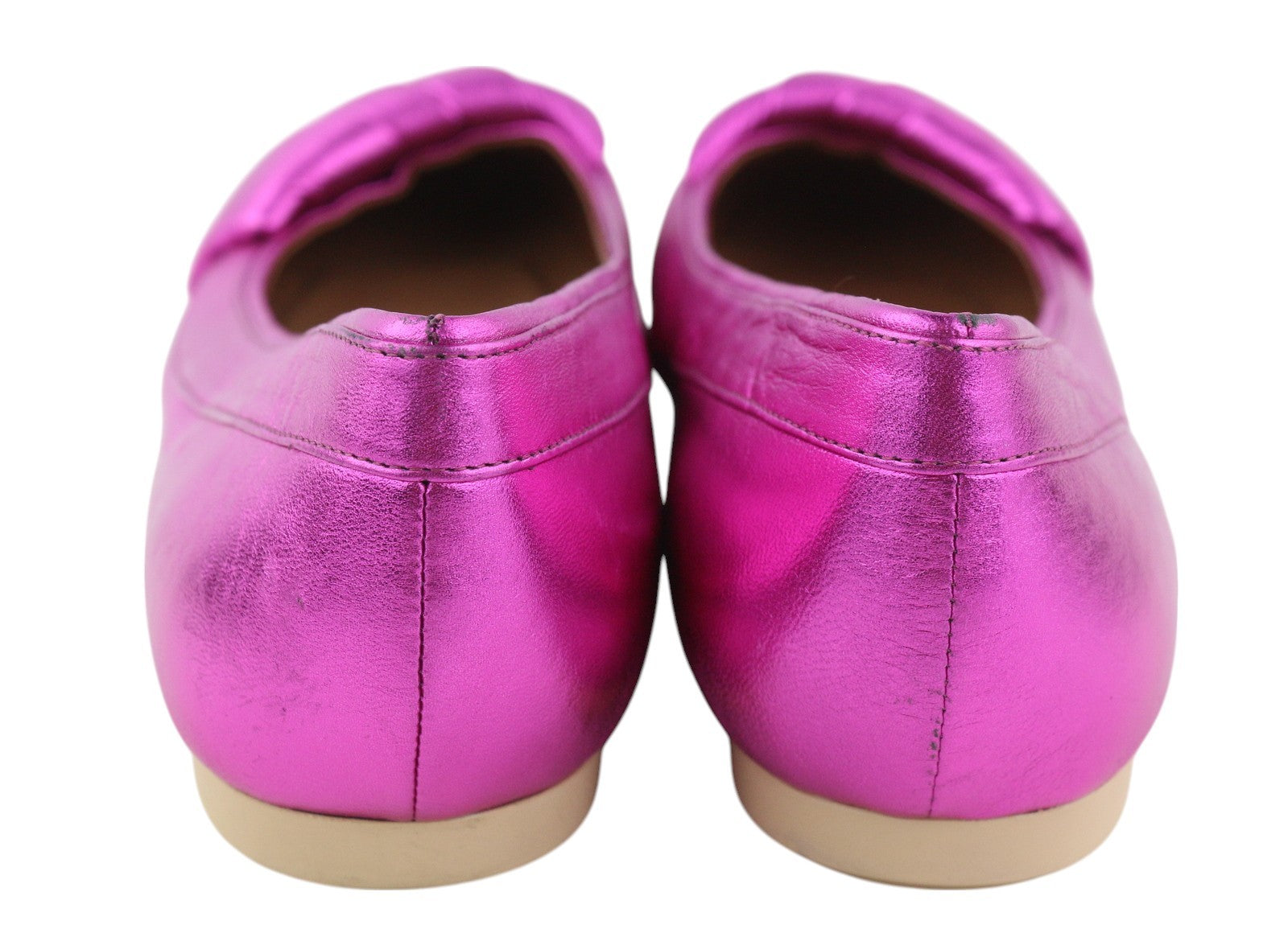 EMPORIO ARMANI X3D241 Women Flats EU37 Shiny Pink Leather Square Toe Ballerina