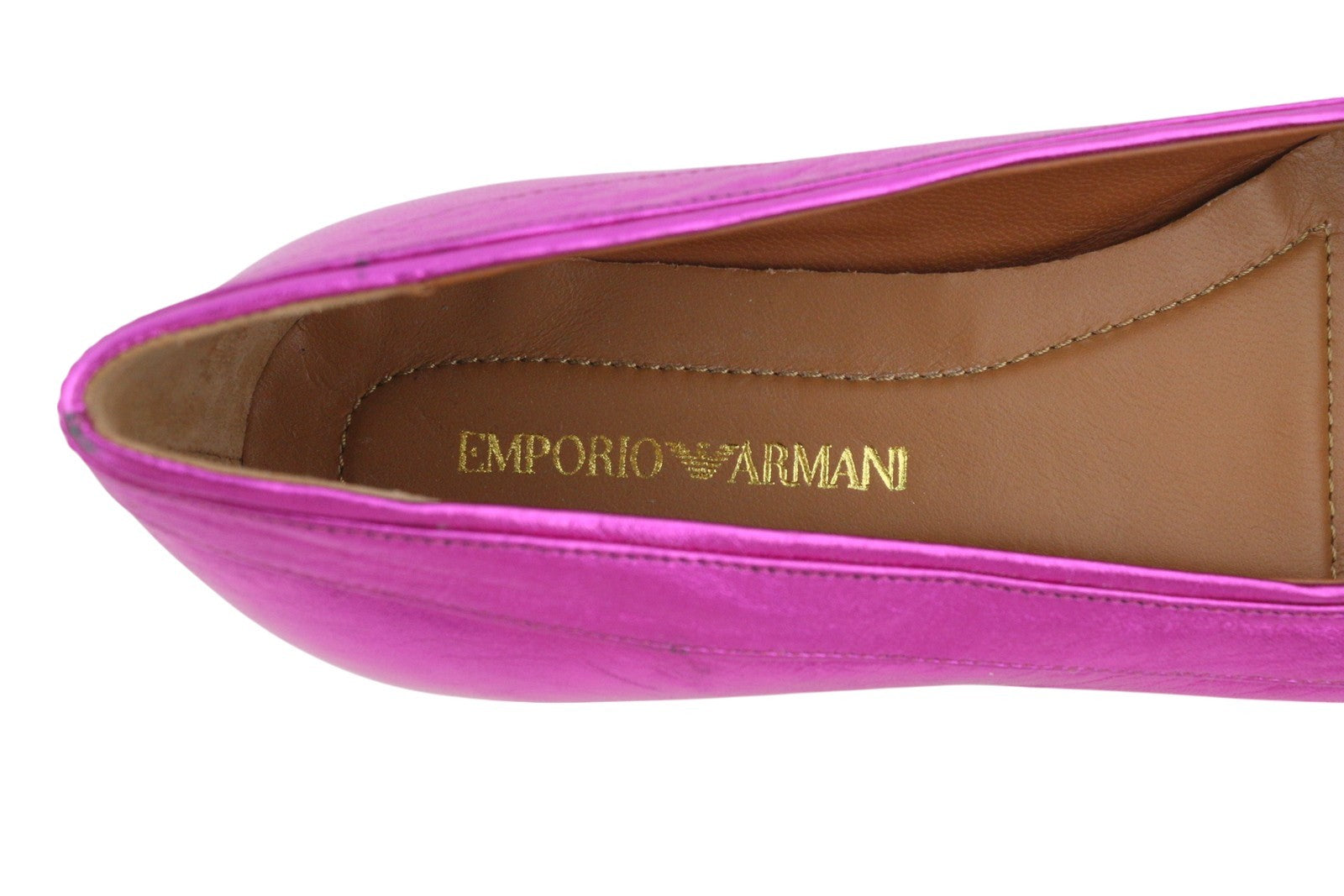 EMPORIO ARMANI X3D241 Women Flats EU37 Shiny Pink Leather Square Toe Ballerina