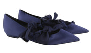 EMPORIO ARMANI Women Flats EU37 Blue Satin Pointed Toe Ballerina Slip On Straps