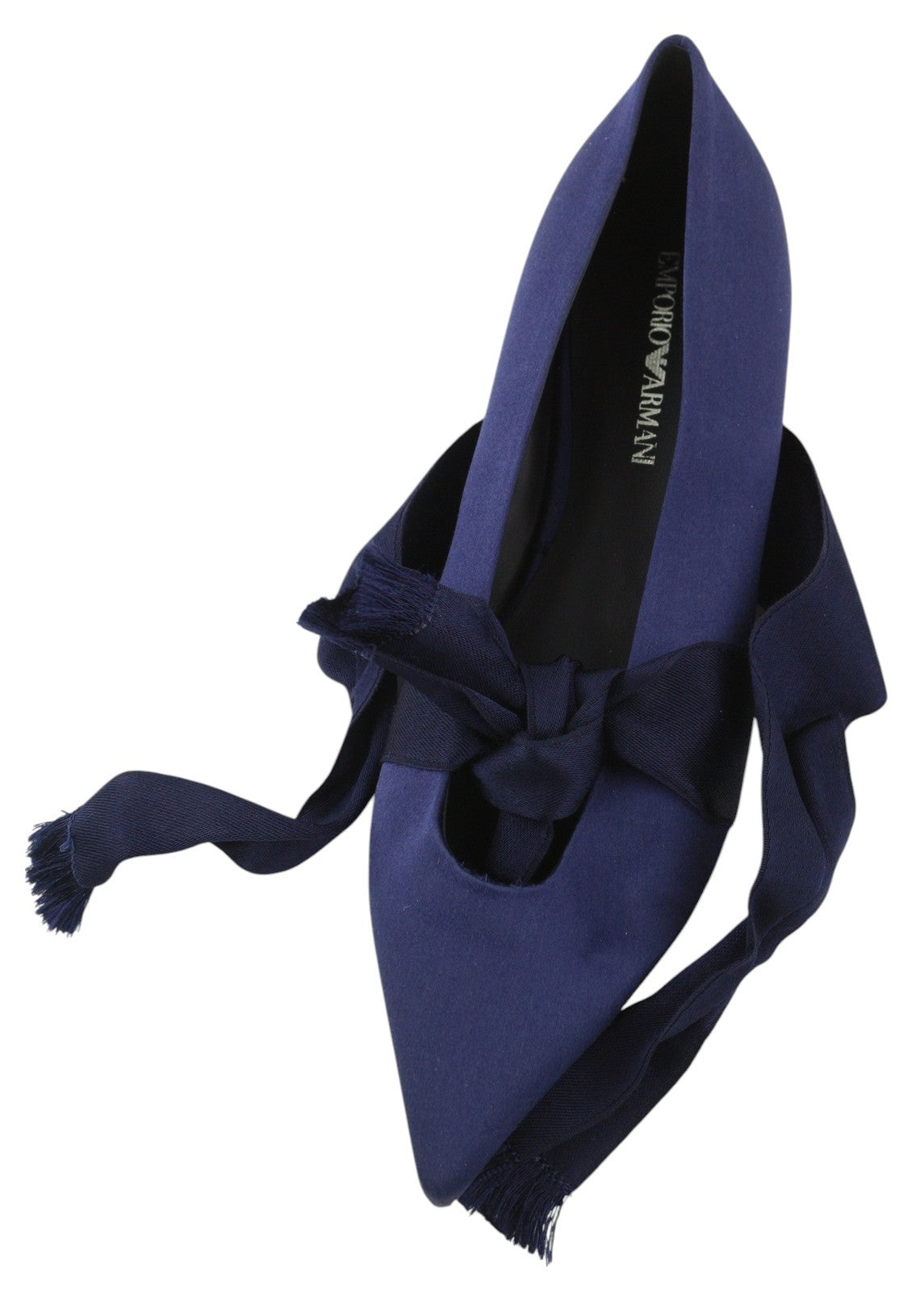 EMPORIO ARMANI Women Flats EU37 Blue Satin Pointed Toe Ballerina Slip On Straps