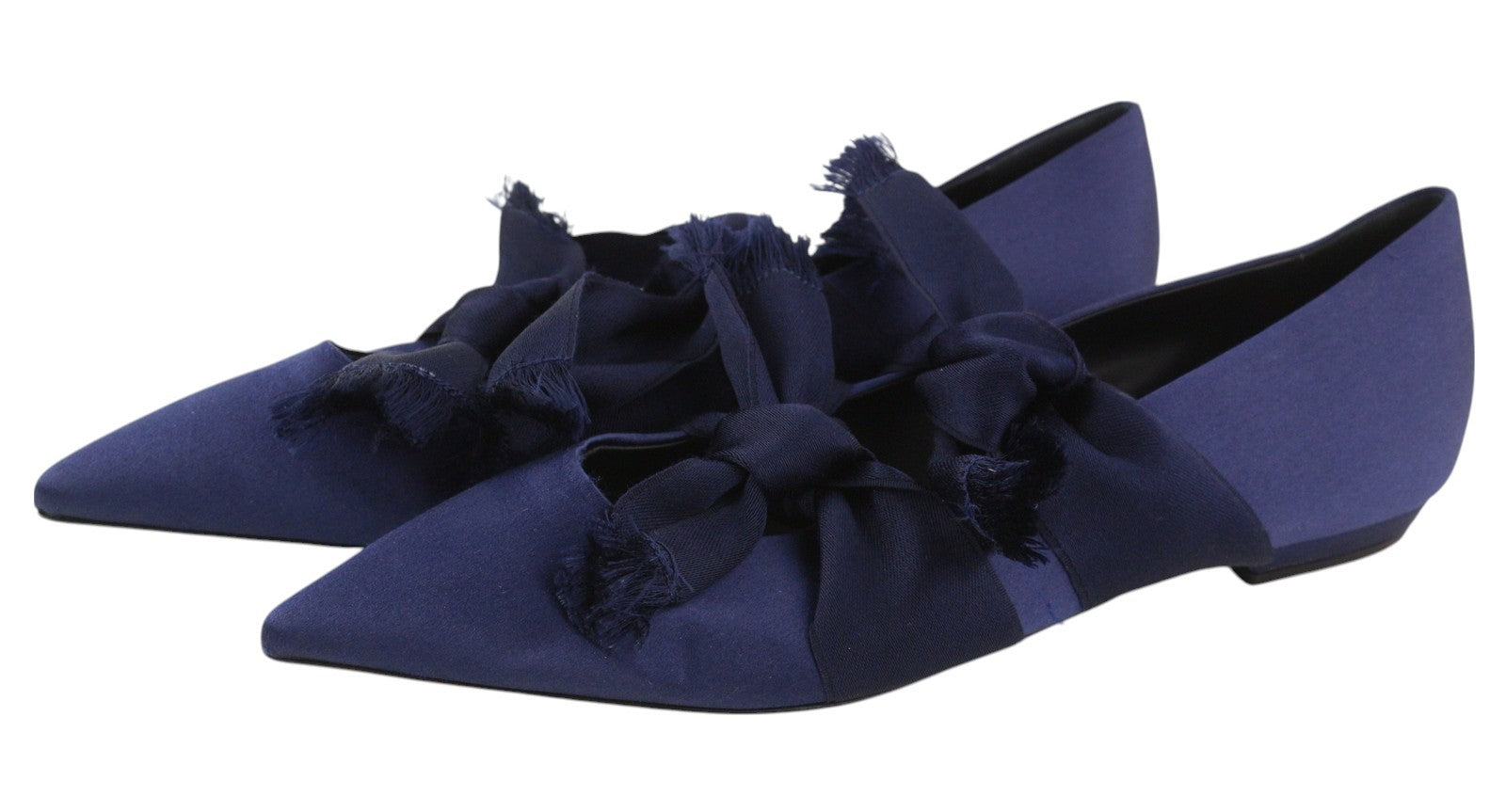 EMPORIO ARMANI Women Flats EU37 Blue Satin Pointed Toe Ballerina Slip On Straps