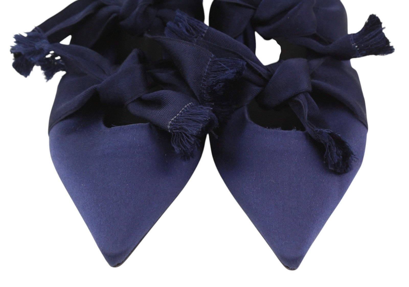 EMPORIO ARMANI Women Flats EU37 Blue Satin Pointed Toe Ballerina Slip On Straps