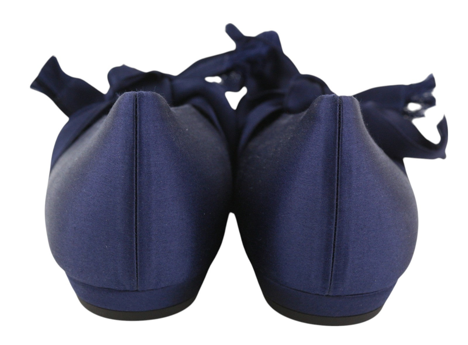 EMPORIO ARMANI Women Flats EU37 Blue Satin Pointed Toe Ballerina Slip On Straps