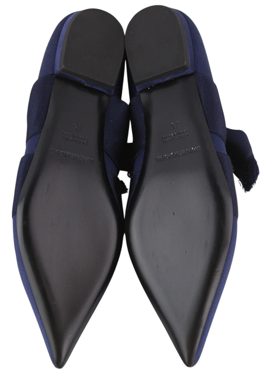 EMPORIO ARMANI Women Flats EU37 Blue Satin Pointed Toe Ballerina Slip On Straps