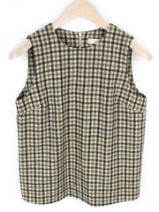 SUISTUDIO Sage Women's UK10 Checked Sleeveless Wool Brown Green T-Shirt