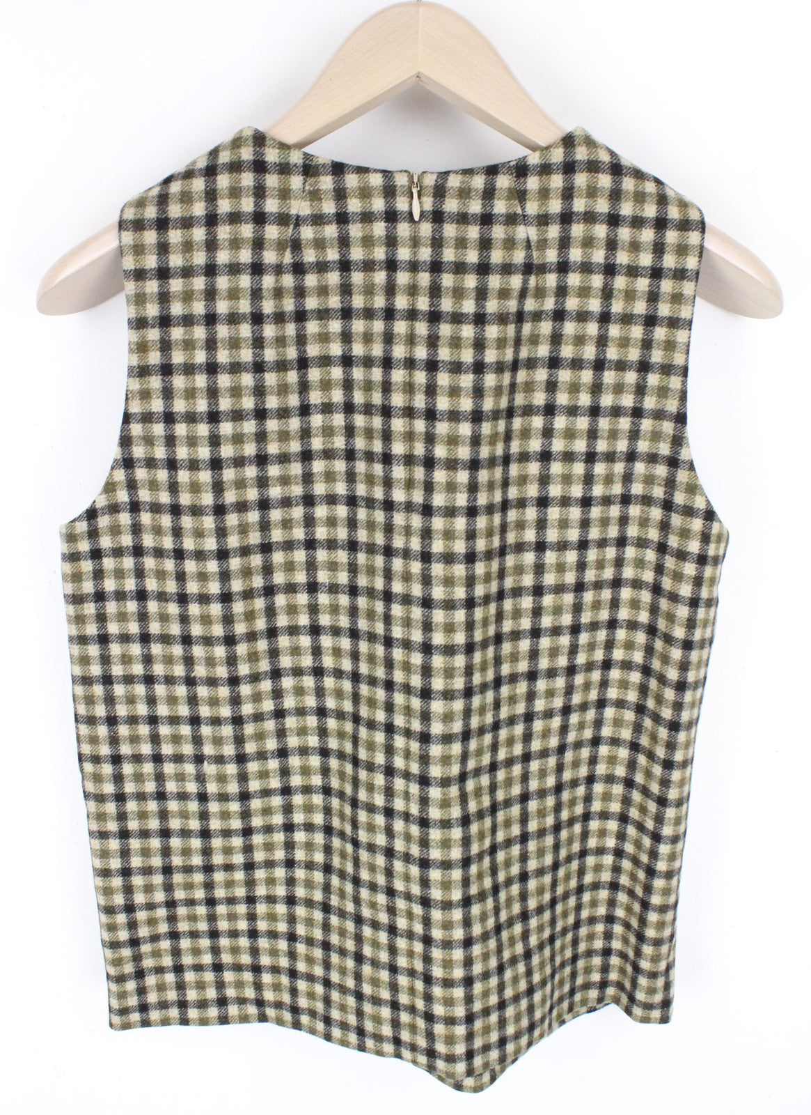 SUISTUDIO Sage Women's UK10 Checked Sleeveless Wool Brown Green T-Shirt