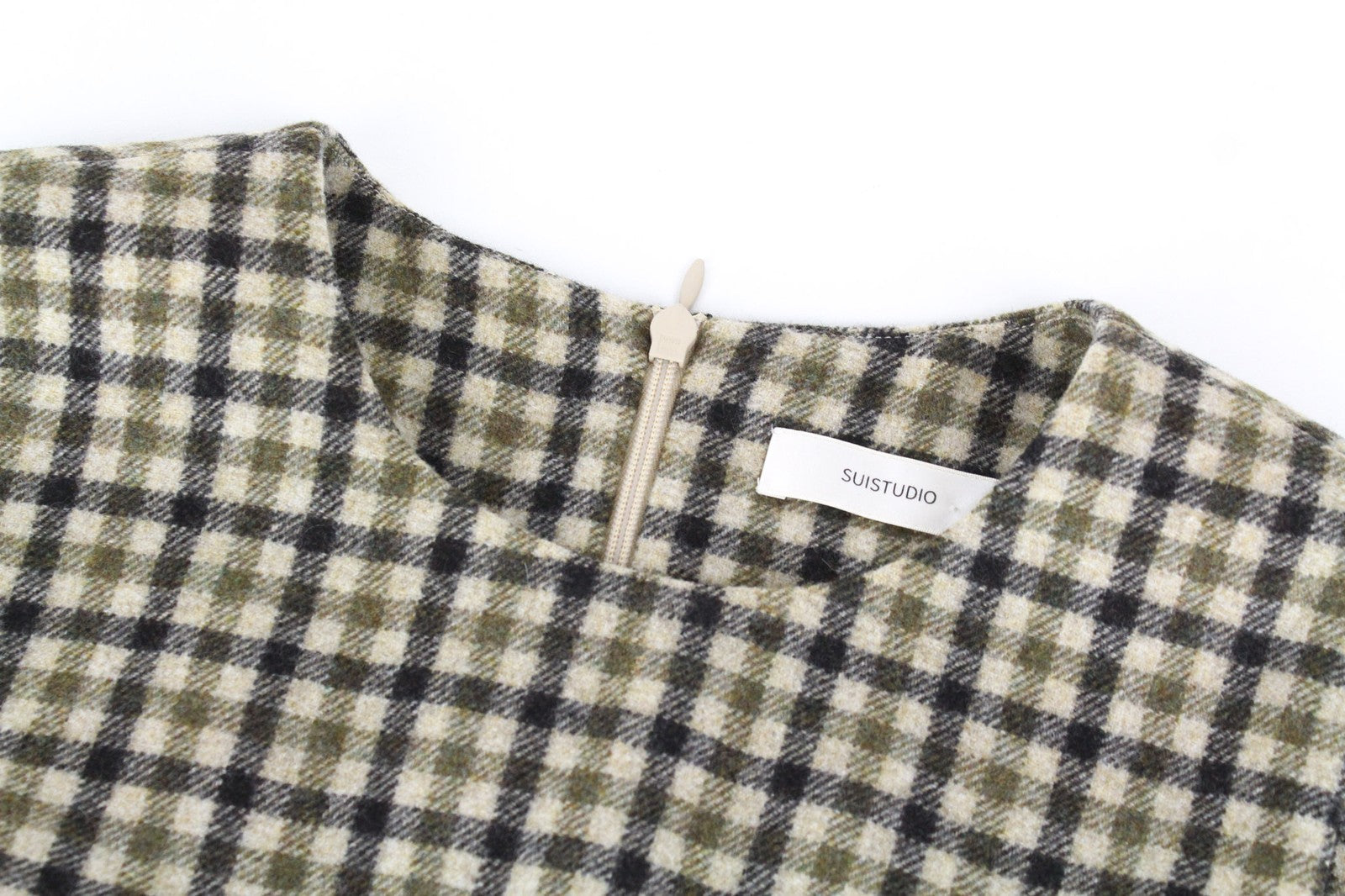 SUISTUDIO Sage Women's UK10 Checked Sleeveless Wool Brown Green T-Shirt