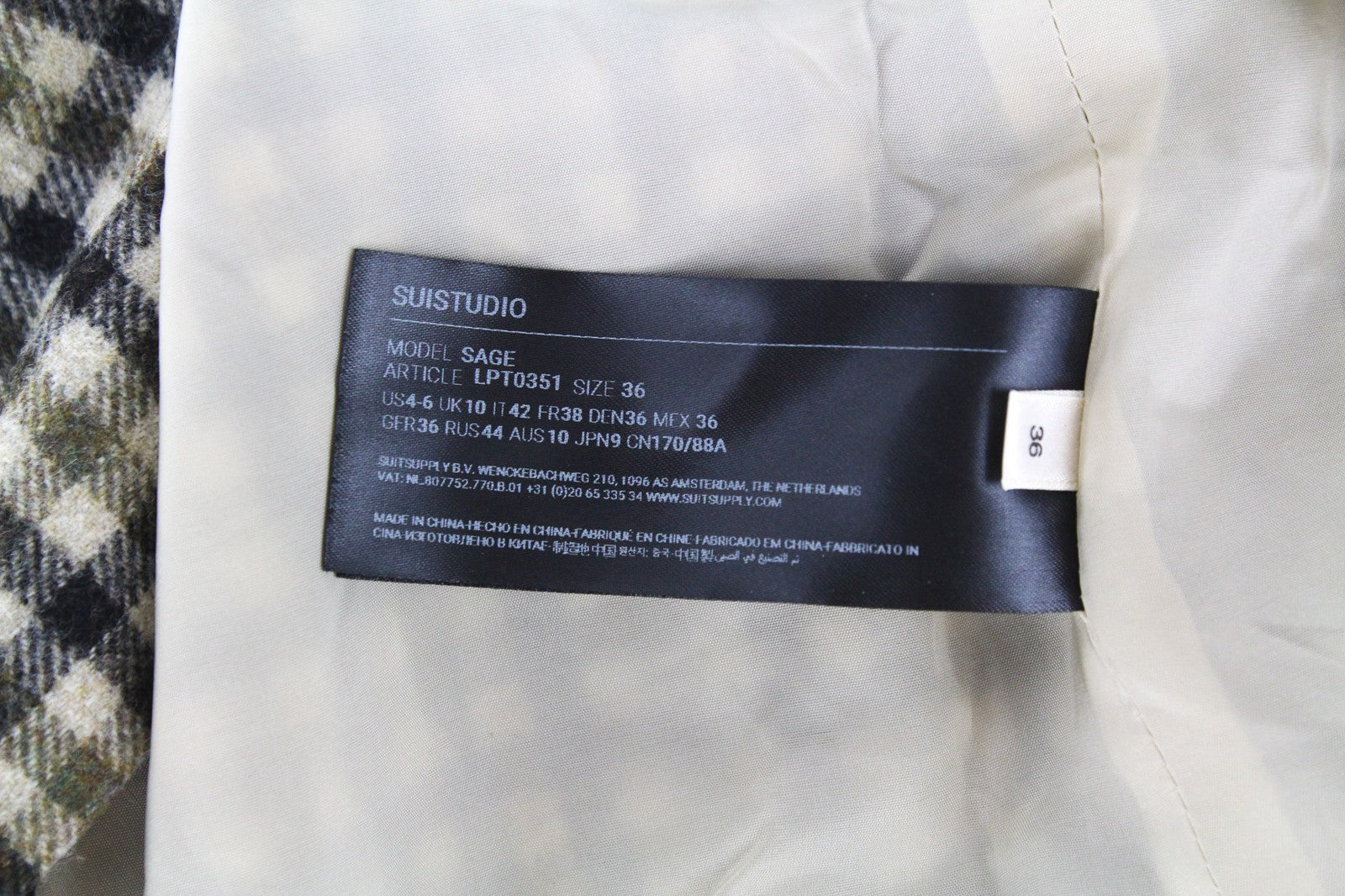 SUISTUDIO Sage Women's UK10 Checked Sleeveless Wool Brown Green T-Shirt