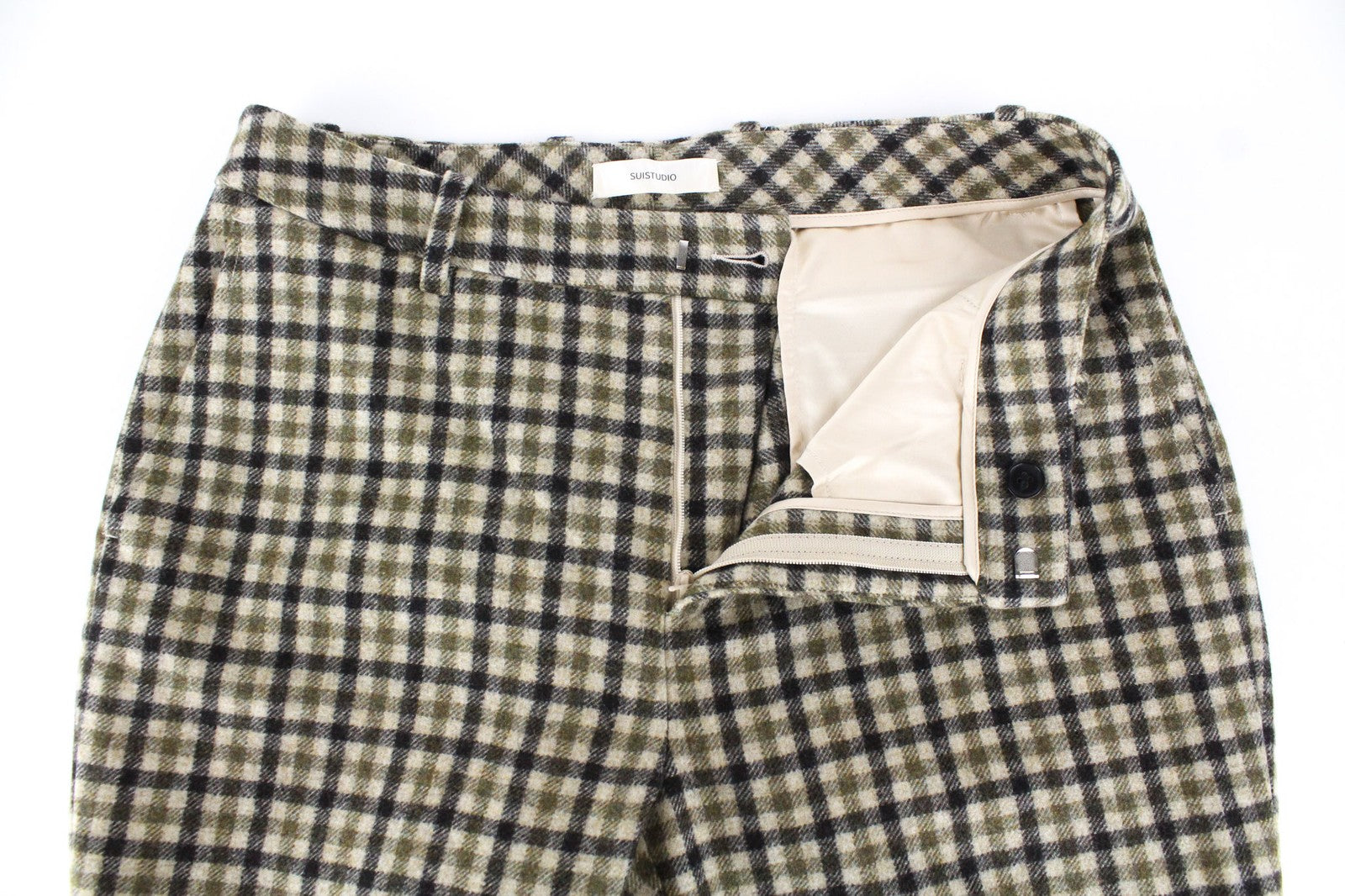 SUISTUDIO Robin Women's UK10 Cropped Pure Wool Pleated Grey Checked Pants