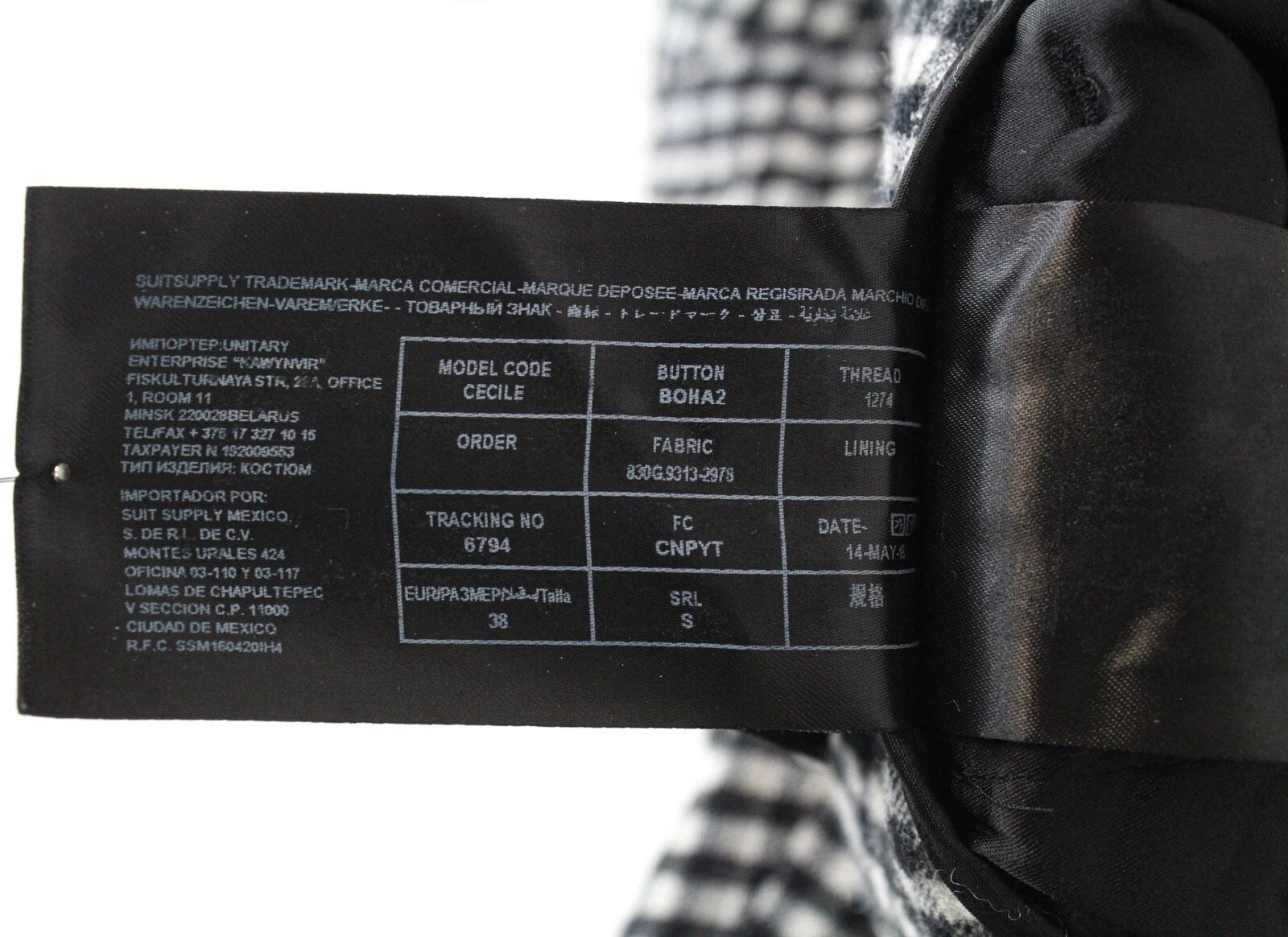 SUISTUDIO Lane Women's UK12S Checked Black White Wool Cotton Stretch Pants