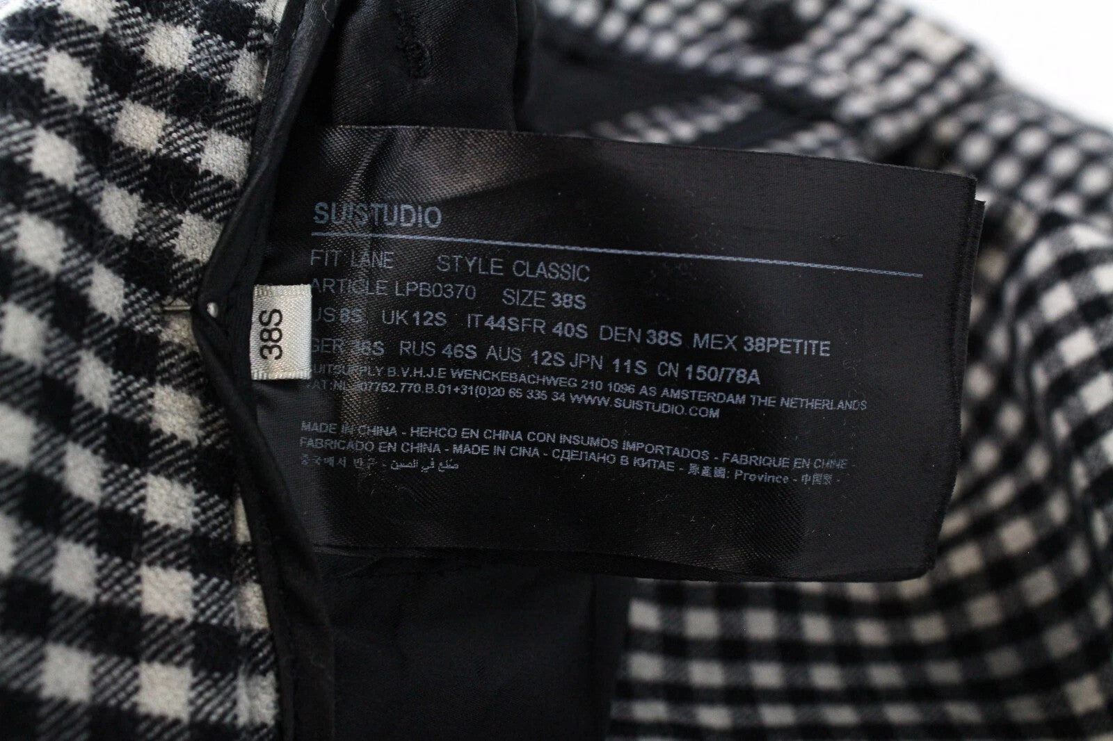 SUISTUDIO Lane Women's UK12S Checked Black White Wool Cotton Stretch Pants