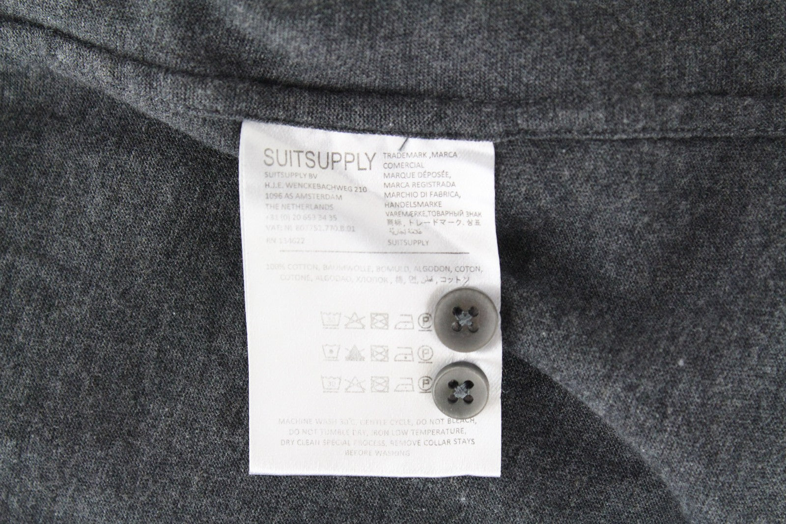 SUITSUPPLY Men's Grey Cutaway Shirt 37/38 Extra Slim Long Sleeve Cotton Polo