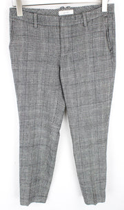 SUISTUDIO Women's UK10S Grey Checked Pleated Wool Silk Linen Blend Trousers