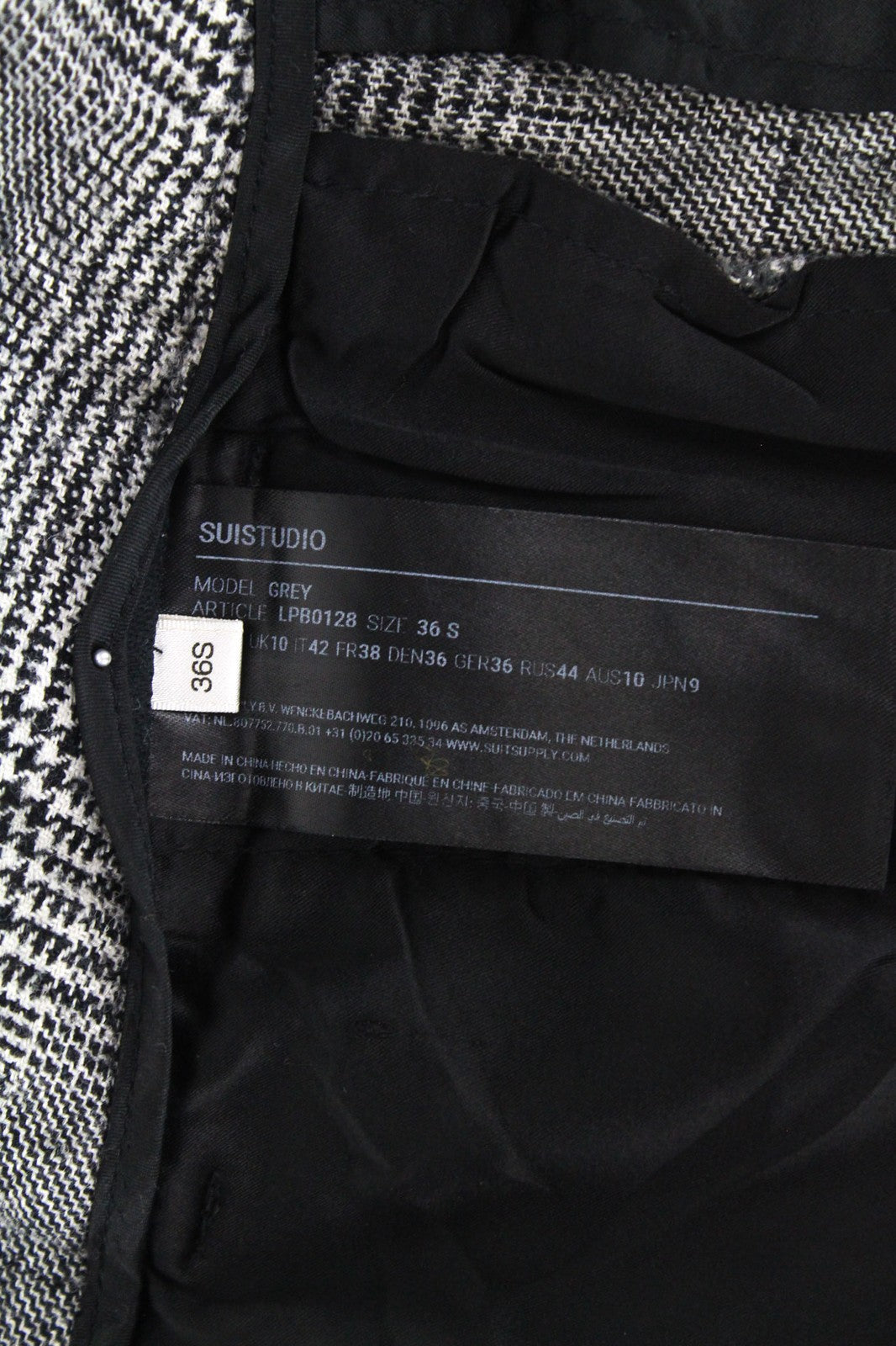 SUISTUDIO Women's UK10S Grey Checked Pleated Wool Silk Linen Blend Trousers