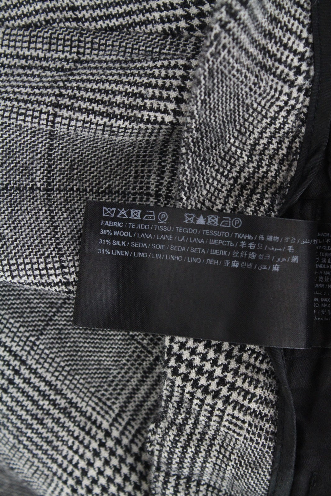 SUISTUDIO Women's UK10S Grey Checked Pleated Wool Silk Linen Blend Trousers