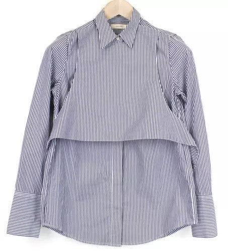 SUISTUDIO Babs Women's Shirt UK8R Blue White Cotton Striped Layered Top