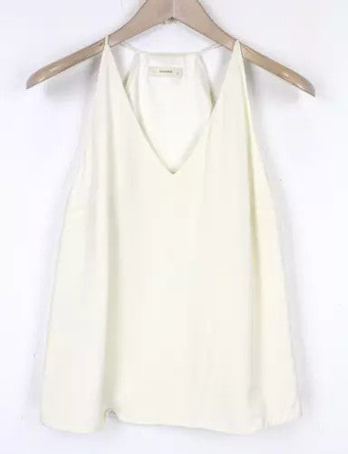 SUISTUDIO Rickie Women's Top UK8 Off-White Silk Pullover V-Neck Lined