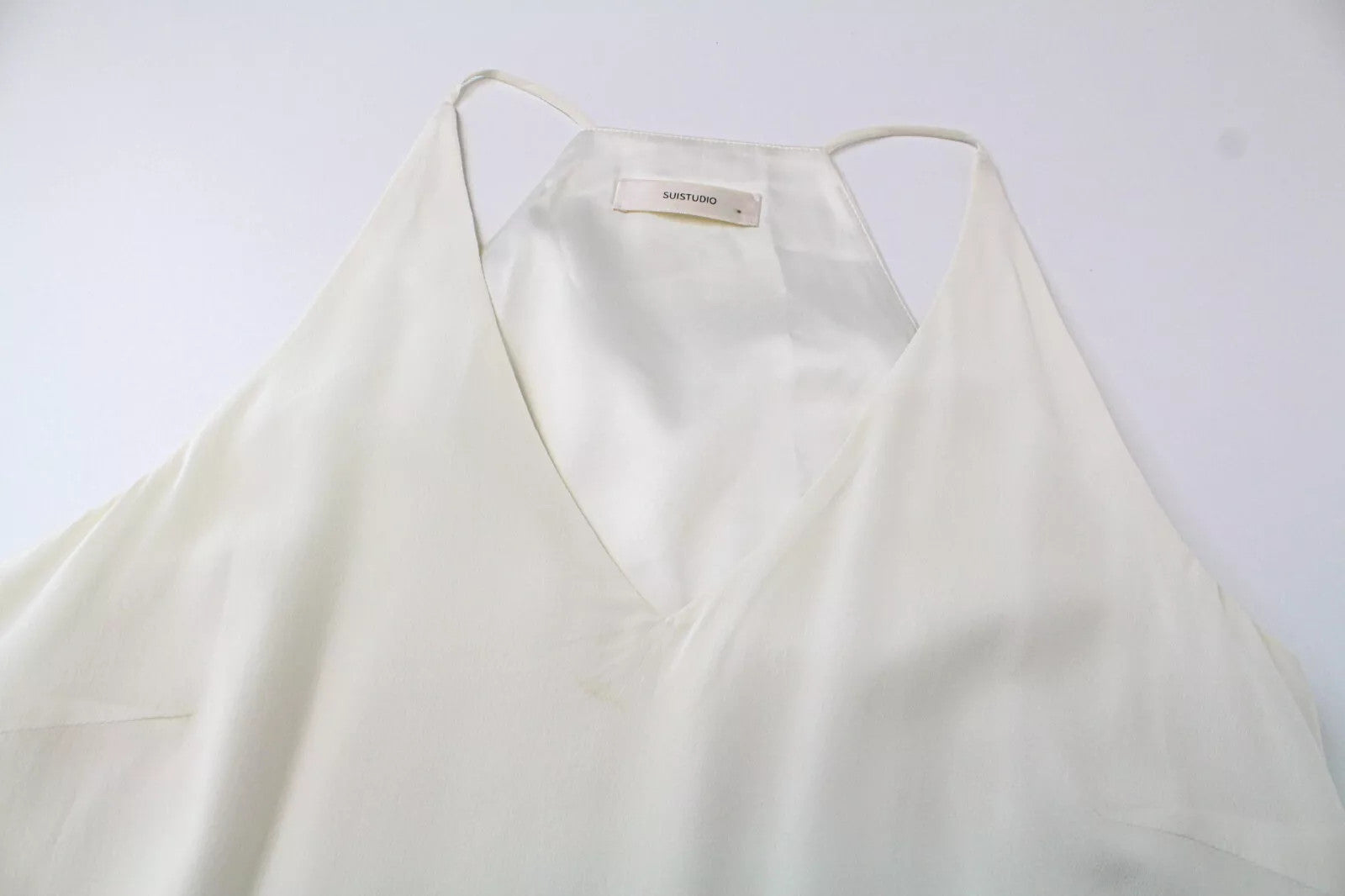 SUISTUDIO Rickie Women's Top UK8 Off-White Silk Pullover V-Neck Lined